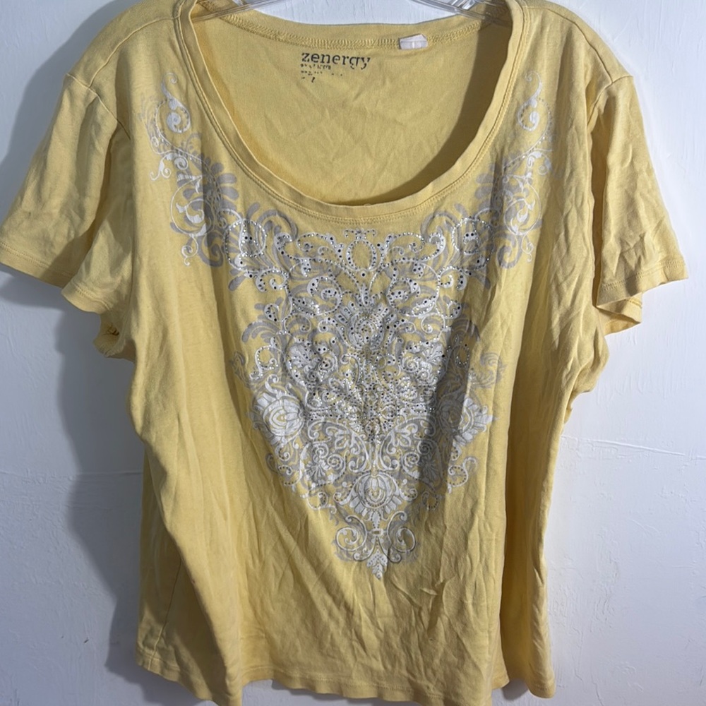 Chico's Yellow Flutter Sleeve Graphic Tee
